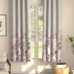 URBAN SPACE Winter Crocus Pink & Grey Set of 2 Floral Black Out Window Curtain-35