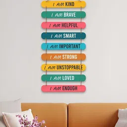 ArtVibes Yellow & Blue Printed Wooden Wall Hanging-image-100
