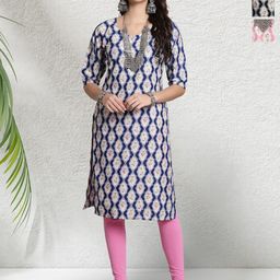 HERE&NOW Selection Of 2 Floral Printed Round Neck Straight Kurtas-image-93