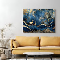 Eurotex Blue & Gold-Toned Canvas Birds and Animals Wall Paintings-image-99