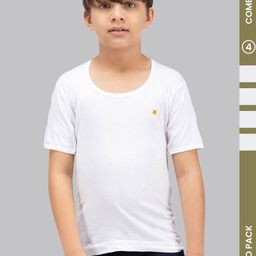 Amul Comfy Boy Pack Of 4 Cotton Round Neck Short Sleeves Plain Innerwear Vests-picture-30