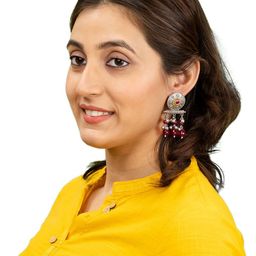 Shining Jewel - By Shivansh Silver-Plated Artificial Beaded Contemporary Drop Earrings-image-55