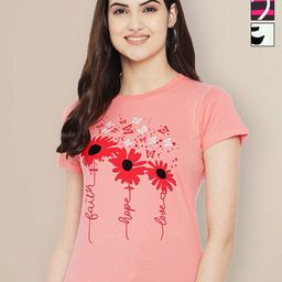 Metronaut Women Pack of 3 Floral Printed Round Neck Cotton T-shirts-image-9