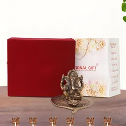 INTERNATIONAL GIFT Copper-Toned 7 Pcs Lord Ganesh On Leaf Religious Idol Showpiece-picture-6
