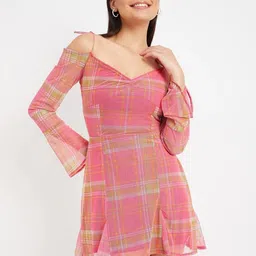 drape and dazzle Women Fit and Flare Pink Mini/Short Dress-picture-2