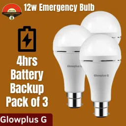12W Emergency Bulb Set of 3 | Rechargeable Bulbs for Office & Shop Use 3 hrs Bulb Emergency Light-43