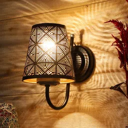 Devansh Black Textured Etched Round Wall mounted Lamp With Iron Base image 5