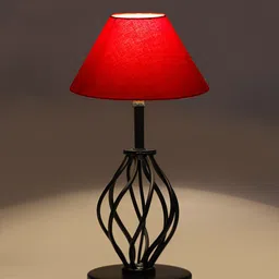 Devansh Red & Black Solid Cotton Table lamp With Iron Base image 3