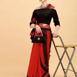 Sangria Red & Black Pure Linen Saree-picture-55