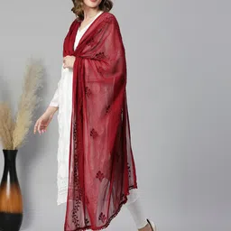 Dupatta Bazaar Embroidered Chiffon Dupatta With Pom Pom Lace image 3