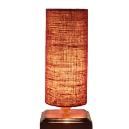 Devansh Maroon Jute Table lamp with wood Square base image 5