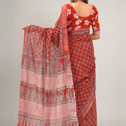 clothonus Ethnic Motifs Printed Zari Block Print Saree image 3