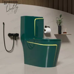 11028 Ceramic Foresta Green commode with Yellow Line Finishing 11028 Western Commode-17