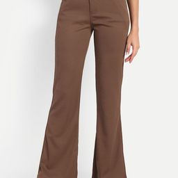 next one Women Flared Brown Cotton Blend Trousers-picture-3
