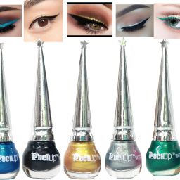 Waterproof Glitter Liquid Eyeliner set of 5, 5ml Each, Glitter Sky Blue, Glitter Silver, Glitter Green, Glitter Golden and Matte Black 25 ml-3