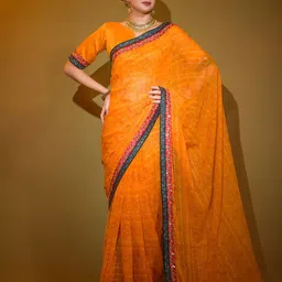 Panzora Striped Sequinned Printed Saree-picture-5