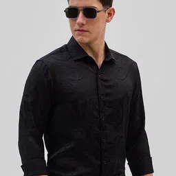Snitch Men Smart Spread Collar Textured Slim Fit Formal Shirt-image-90