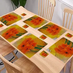 REVEXO 6Pc Orange-coloured & Yellow Printed Rectangle Costers & Table Placemats image 4