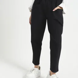Sera Women Black Cotton Nylon Casual Trouser-image-88