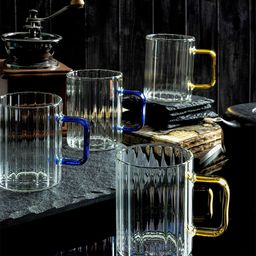 GOODHOMES Transparent 4 Pieces Textured Glass Coffee Mug- 300ml Each-image-60