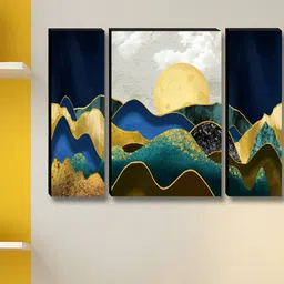 Myntra Elegant Homes Blue & Gold-Toned 3 Pieces Sunrise Wall Art-image-92