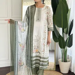 CANBIA Ethnic Motifs Printed Regular Pure Silk Kurta With Trousers & Dupatta-picture-12