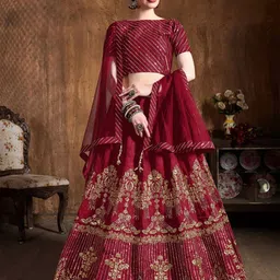 ODETTE Embroidered Thread Work Semi-Stitched Lehenga & Blouse With Dupatta-picture-28