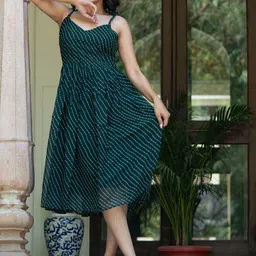 ASPORA Printed Sleeveless Fit and Flare Ethnic Dress-image-1