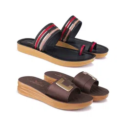 BERSACHE Women Set Of 2 Ultra Soft Technology Open Toe Flats-15