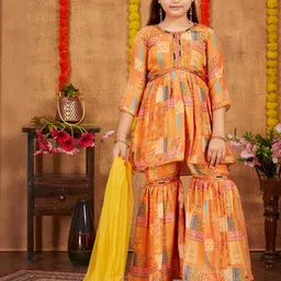 Muhuratam Girls Yellow Pure Silk Kurta Sets-image-107