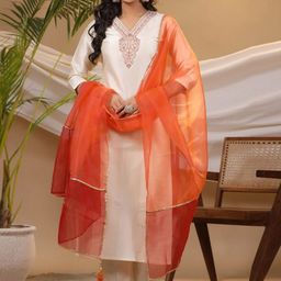 GoSriKi Women Floral Yoke Design Regular Thread Work Kurta with Trousers & With Dupatta-picture-15