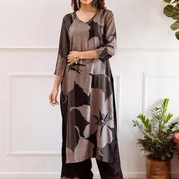 Nehamta Women Floral Printed Beads and Stones Kurta with Palazzos-image-7
