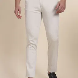 JADE BLUE Men Mid-Rise Flat-Front Slim Fit Cotton Trousers-image-78