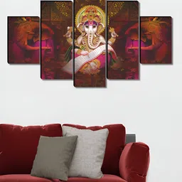 Myntra Elegant Homes White & Red 5 Pieces Wooden Lord Ganesha Painting Wall Arts-picture-2