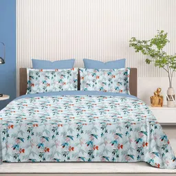 Cortina Blue & Red Floral Printed 144 TC King Bedsheet Set 2.74m x 2.74m-image-39