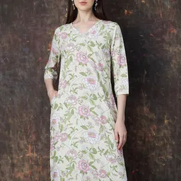 Melange by Lifestyle Floral Printed V-Neck Straight Kurta-picture-45