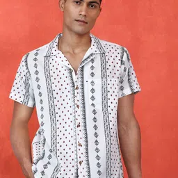 Sangria Men Comfort Fit Cuban Collar Floral Printed Cotton Casual Shirt-image-76