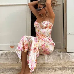 StyleCast Floral Print Sweetheart Neck Shoulder Straps Bodycon Midi Dress-image-47
