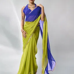 Mitera Colourblocked Sequinned Pure Chiffon Ready to Wear Saree-17
