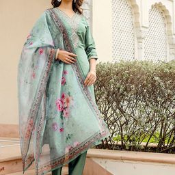Moda Rapido Floral Yoke Design Thread Work Straight Kurta With Trousers & Dupatta-picture-30