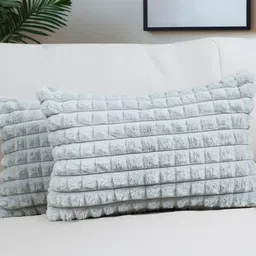 HOMADORN Silver-Toned Set of 2 Checked Rectangle Cushion Covers-31