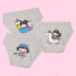 NUSYL Girls Pack Of 3 Printed Cotton Basic Briefs-image-93