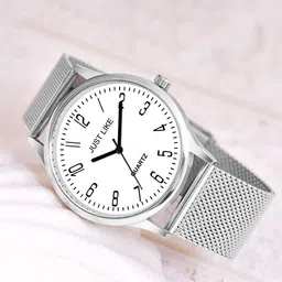 JUST LIKE Men Round Dial & Stainless Steel Analogue Watch slim sefar lr-6 white steel-image-62