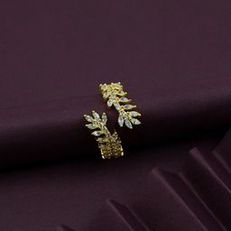 ARTKLIM Gold-Plated Leaf Design American Diamond Studded Adjustable Finger Ring-44