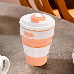 Kuber Industries Orange & Turquoise Blue 4 Pieces Textured Collapsible Cup With Lid 350ml-12