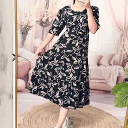 VenderVilla Women Abstract Printed Cotton Tiered Fit and Flare Midi Dress-picture-32