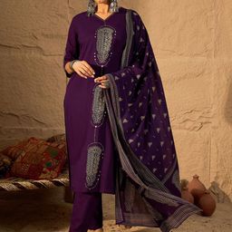 Indo Era Women Floral Printed Mirror Work Pure Cotton Kurta with Trousers & Dupatta-picture-2