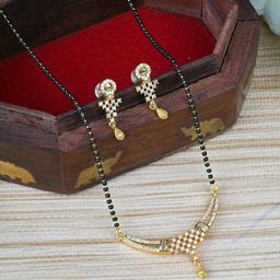 PUJVI Artificial Stones Studded & Beaded Mangalsutra With Earrings-15
