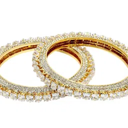 KARATCART Set Of 2 Gold Plated & AD Studded Bangles image 3