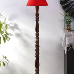 Devansh Brown & Red Wooden Floor Lamp With Shade-3